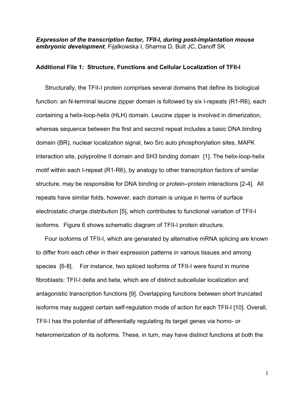 Expression of the Transcription Factor, TFII-I, in Post-Implantation Mouse and Rat Embryonic