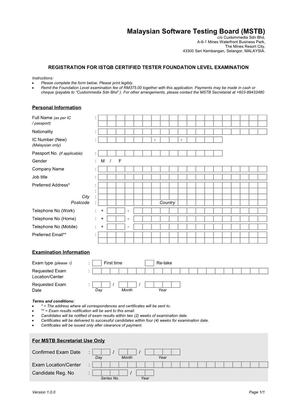 Registration for Istqb Certified Tester Foundation Level Examination