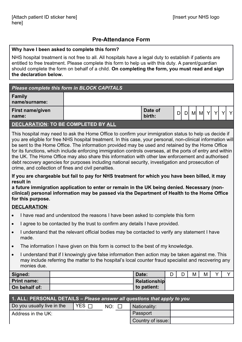 Pre Attendance Form