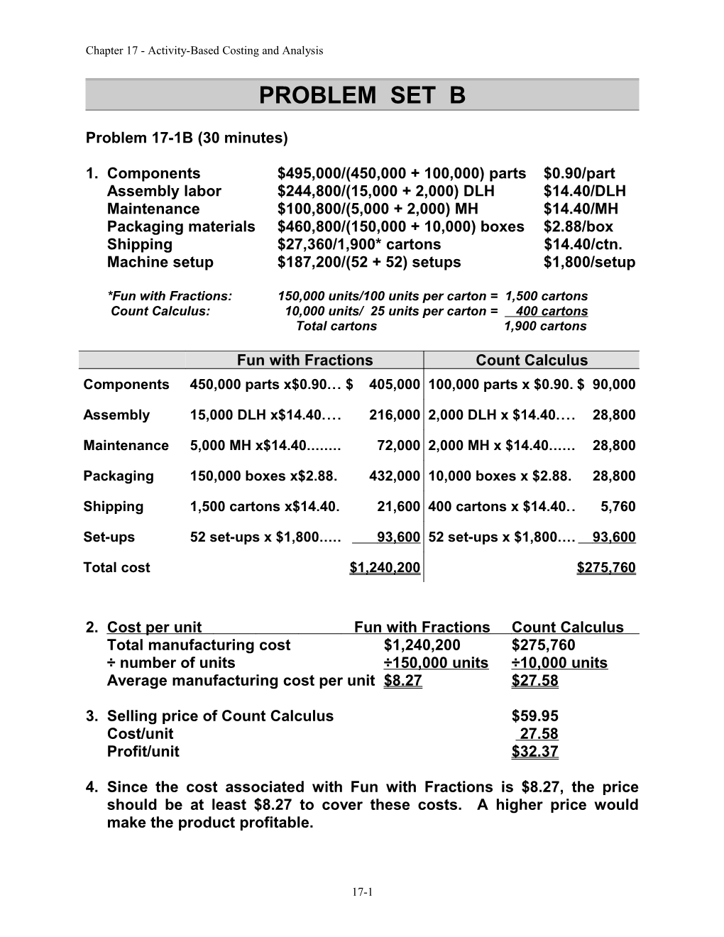 Chapter 17 - Activity-Based Costing and Analysis