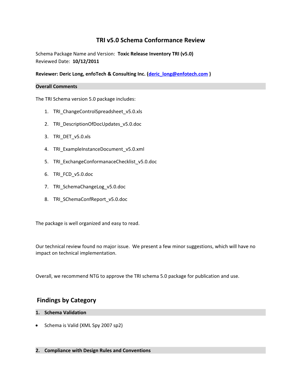 TRI V5.0 Schema Conformance Review