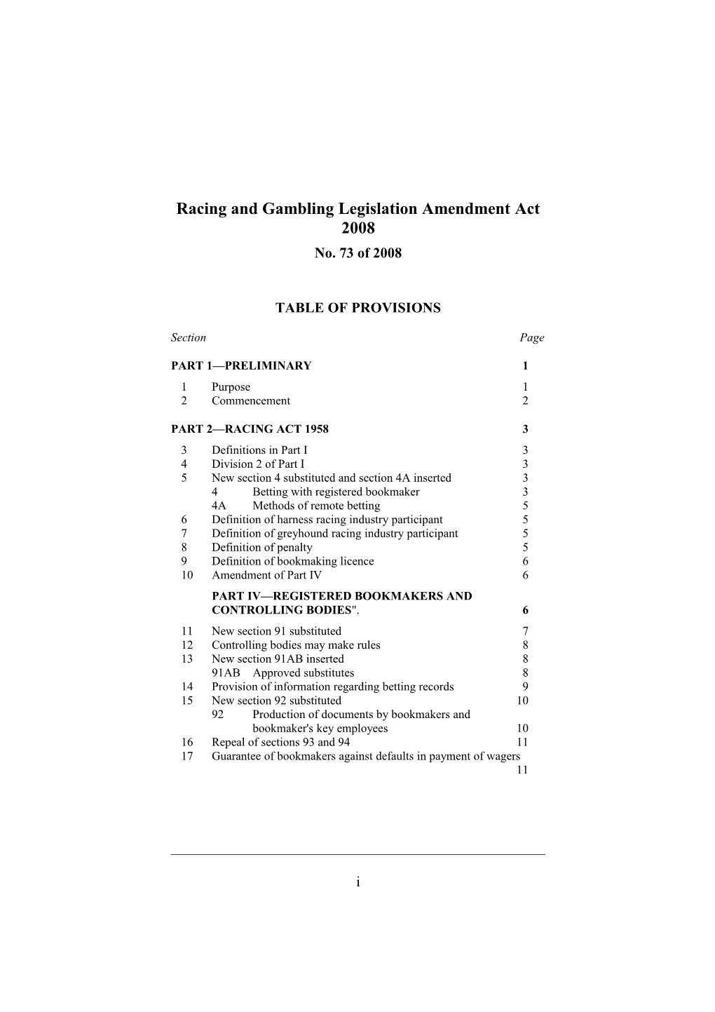 Racing and Gambling Legislation Amendment Act 2008