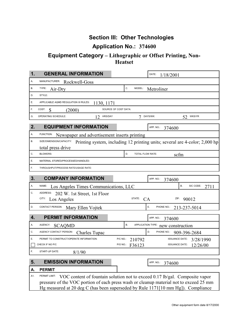 BACT Determination for P/C No