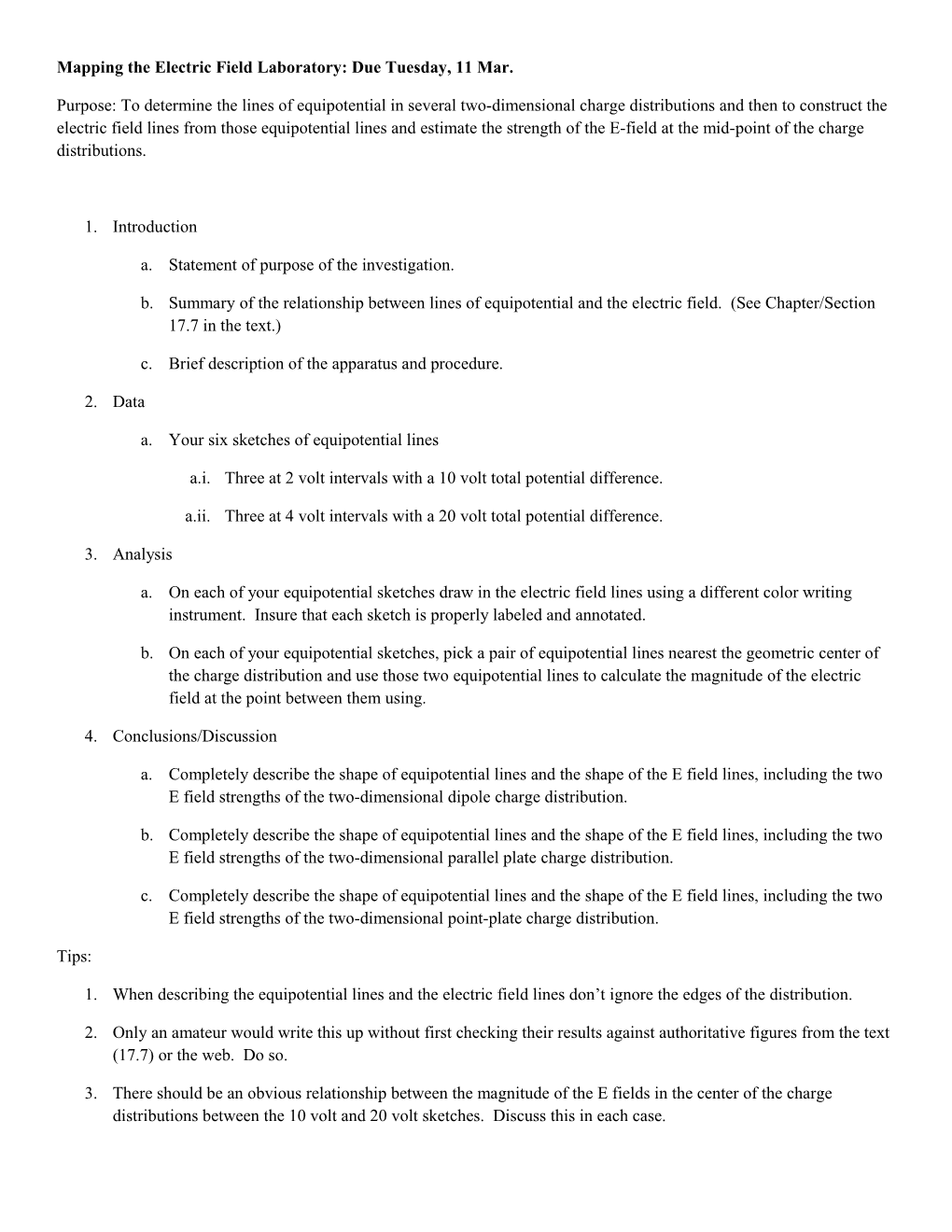 Mapping the Electric Field Laboratory: Due Tuesday, 11 Mar