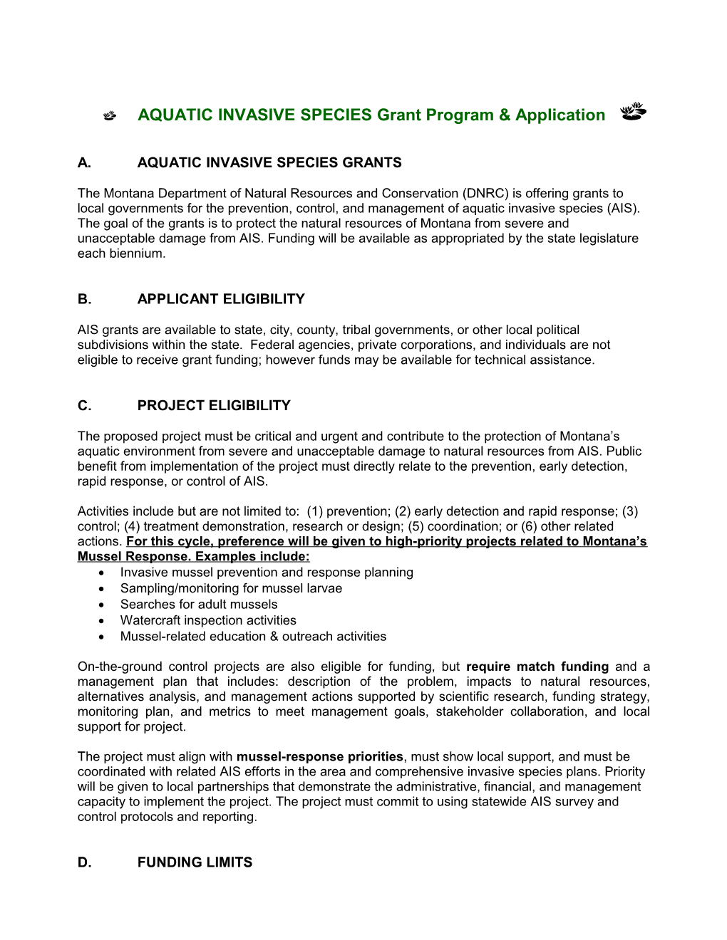 AQUATIC INVASIVE Speciesgrant Program & Application