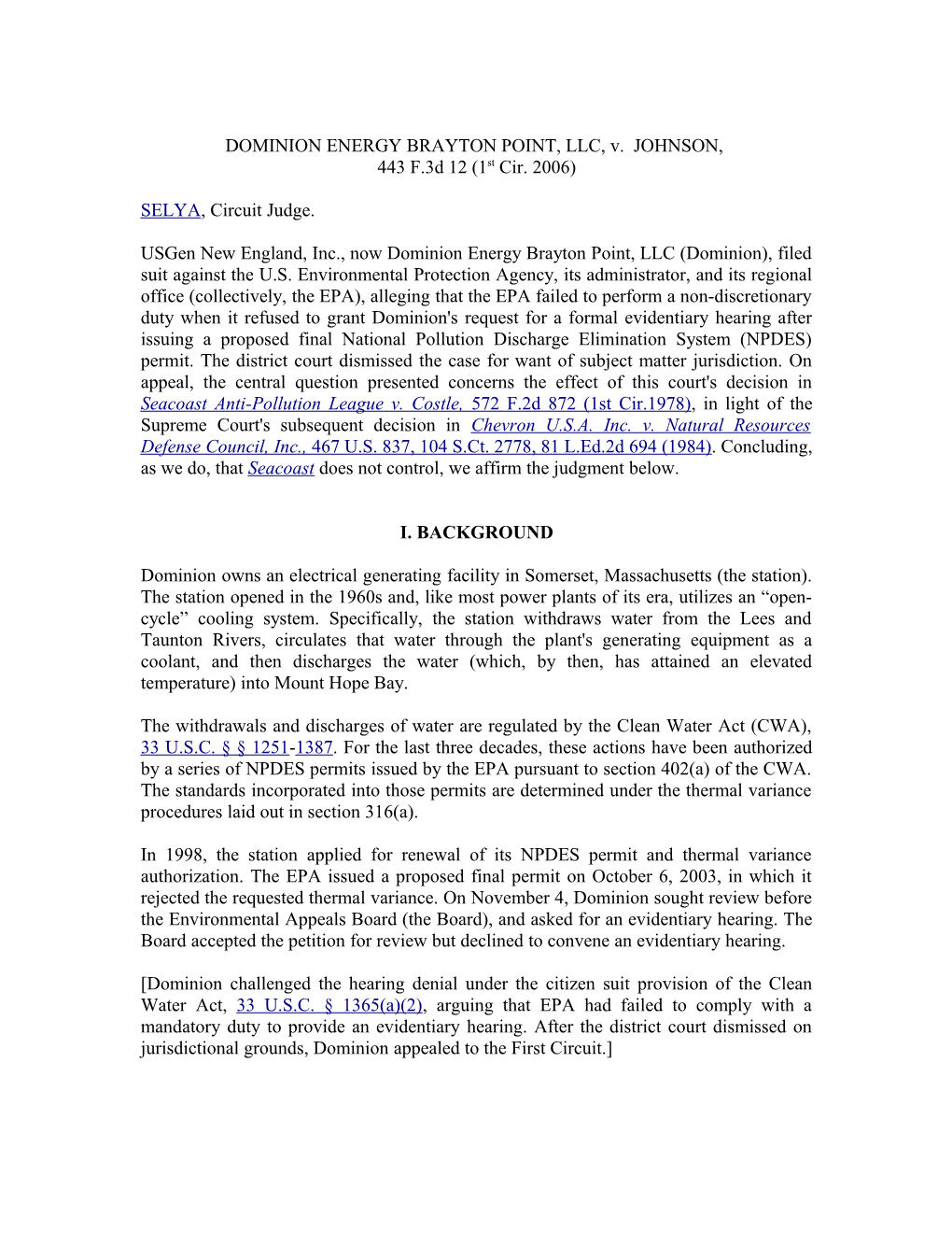 DOMINION ENERGY BRAYTON POINT, LLC, V. JOHNSON