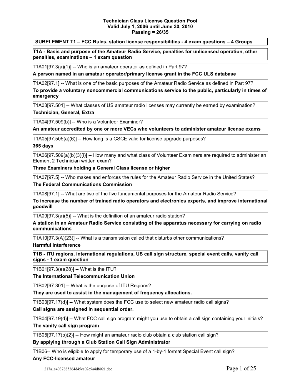 Technician Element 2 Question Pool - Final