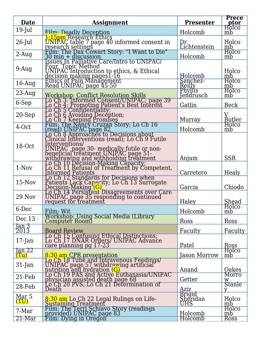 ETHICS 2012-2013 Curriculum