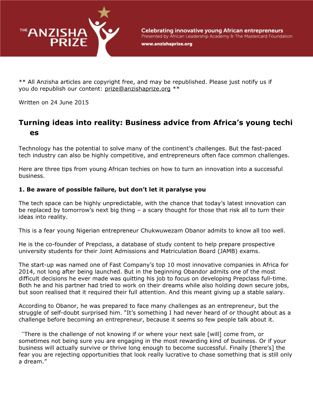 Turning Ideas Into Reality: Business Advice from Africa S Young Techies