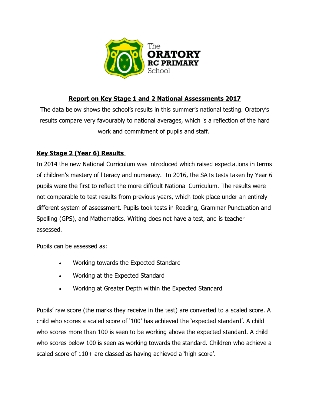 Report on Key Stage 1 and 2 National Assessments 2017