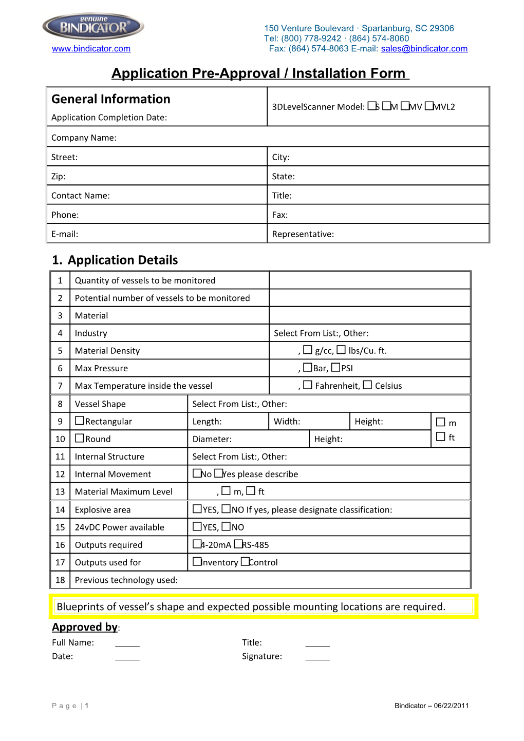 Application Pre-Approval / Installation Form