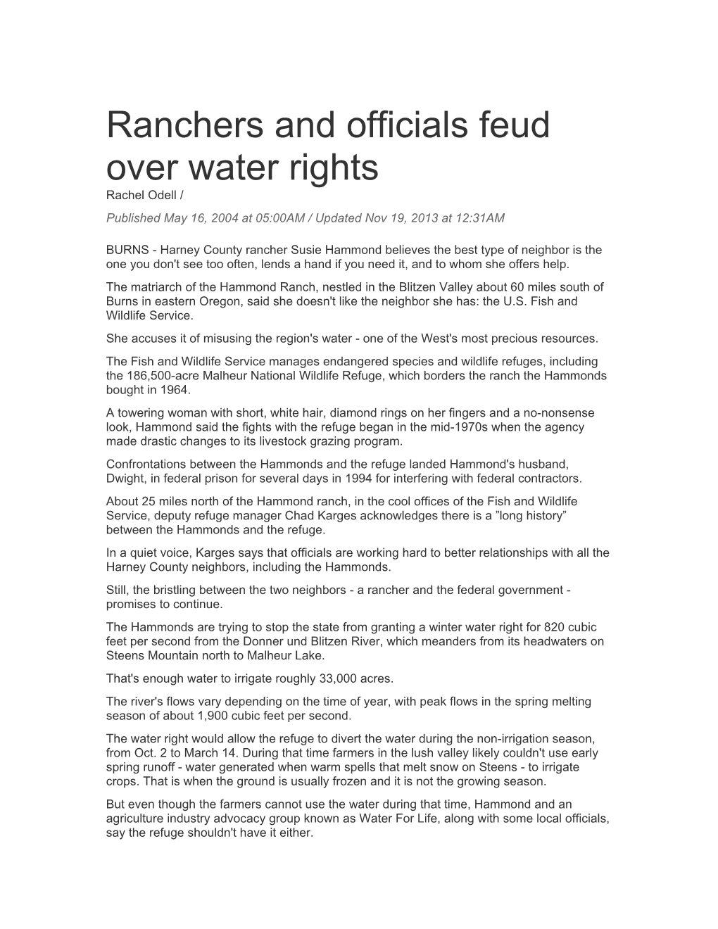 Ranchers and Officials Feud Over Water Rights