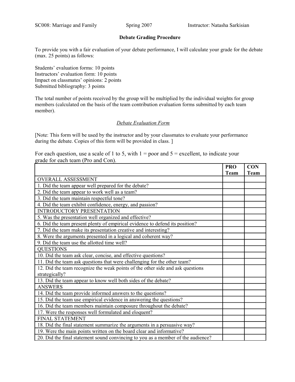 For Each Question, Use a Scale of 0 to 4, with 0 = Poor and 4 = Excellent, to Indicate