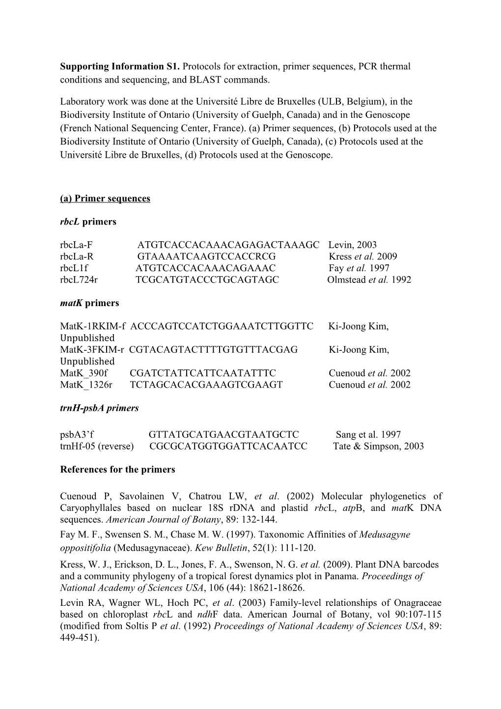 (A) Primer Sequences