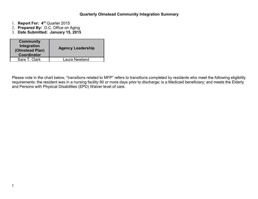 Quarterly Olmstead Community Integration Summary