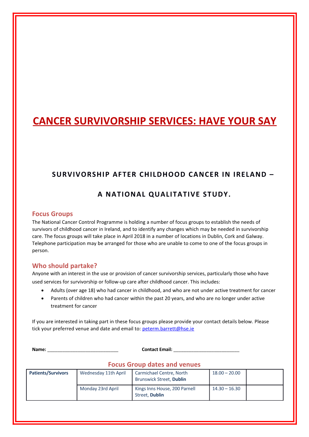Cancer Survivorship Services: Have Your Say