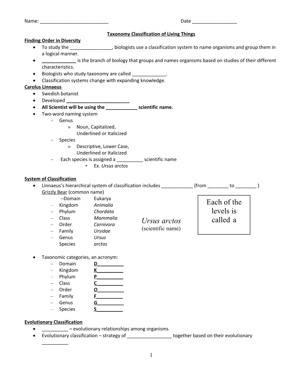 Taxonomy Classification of Living Things