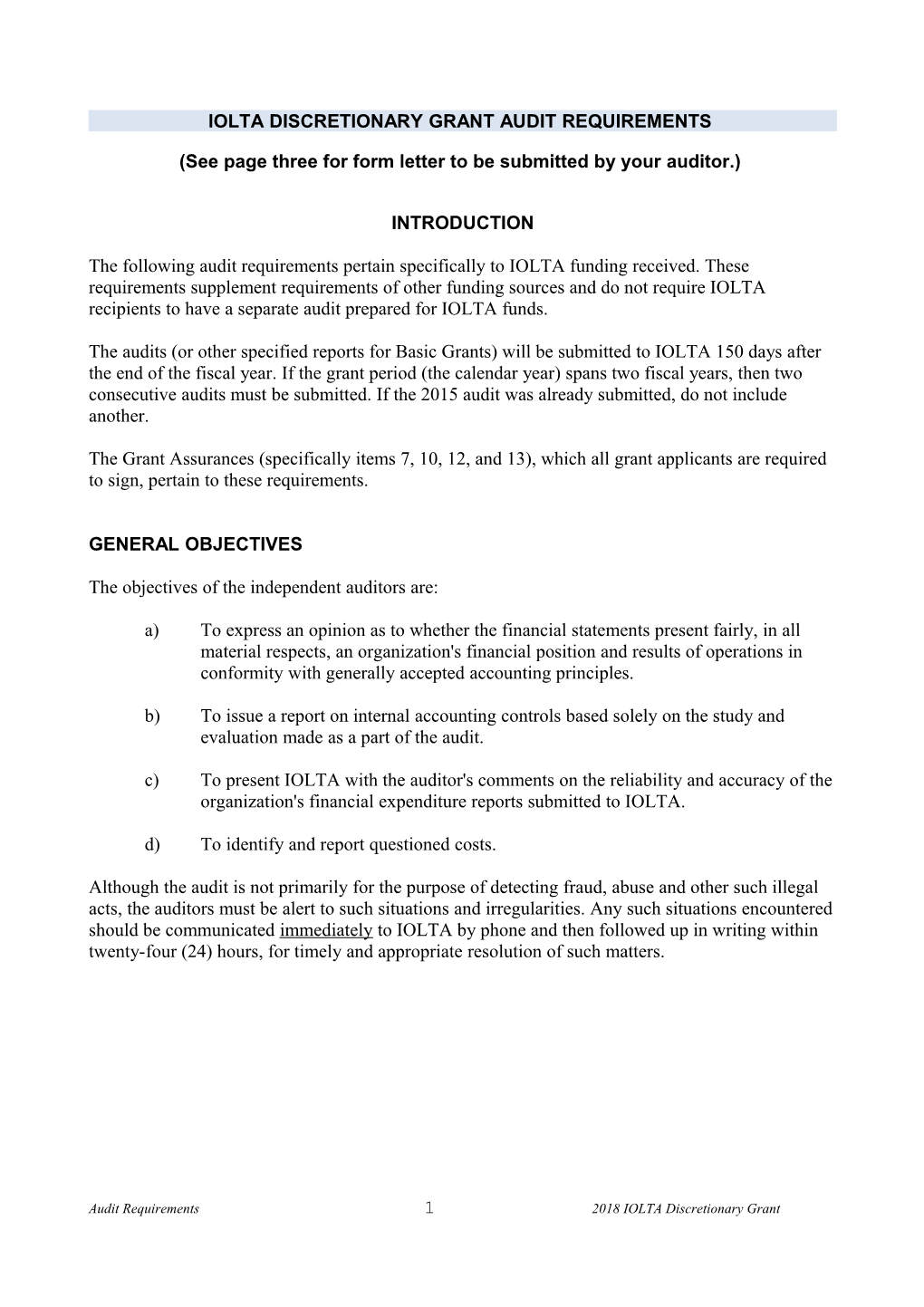 Iolta Discretionary Grant Audit Requirements