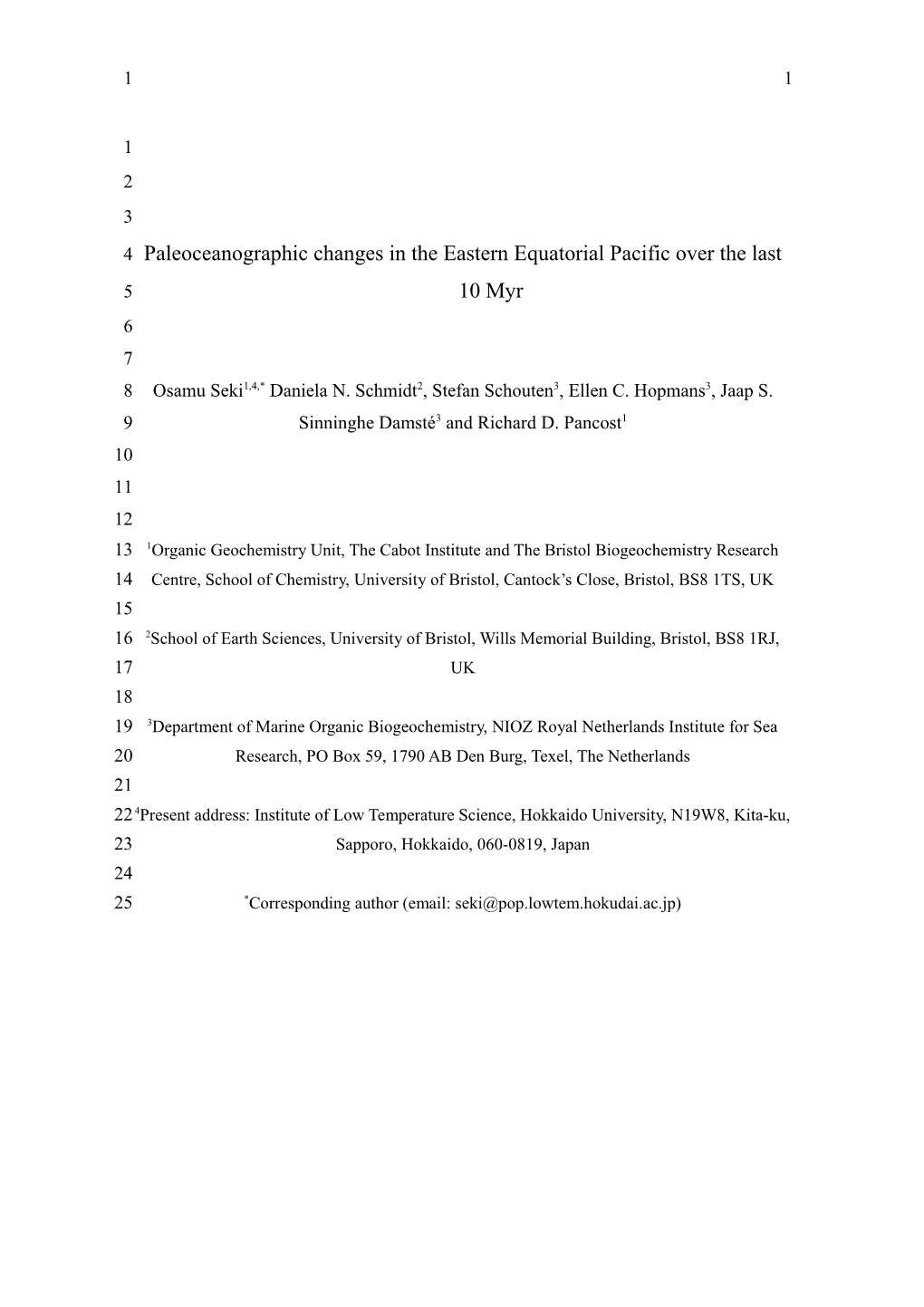 Out Line for Pliocene Climate State Paper