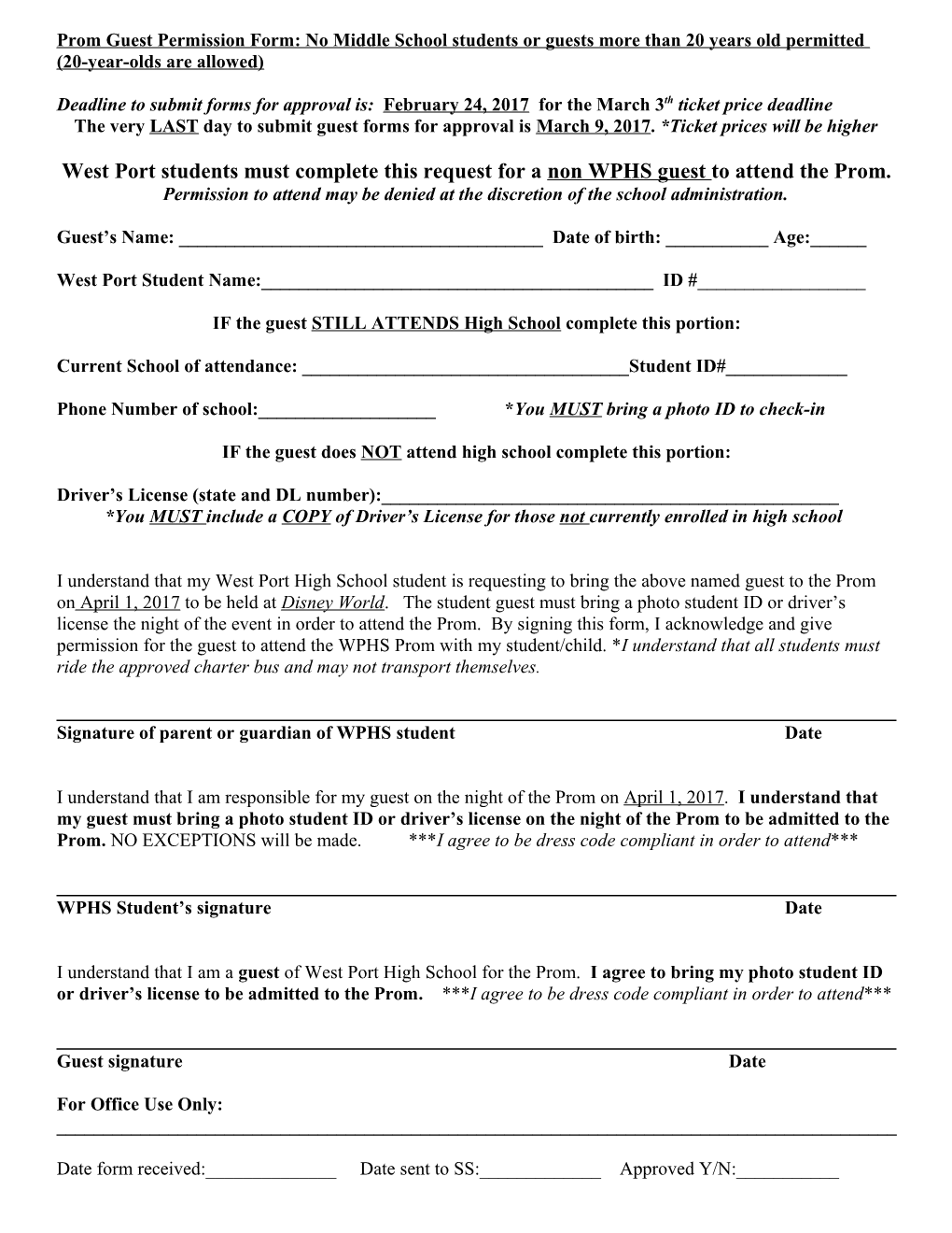 West Port Student S Must Complete This Request for a Guest to Attend the Spring Formal