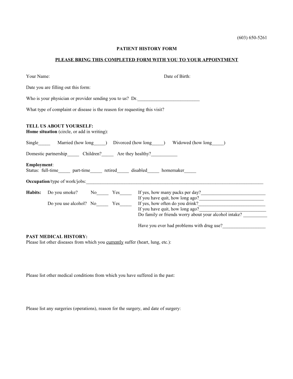 Patient History Form s1