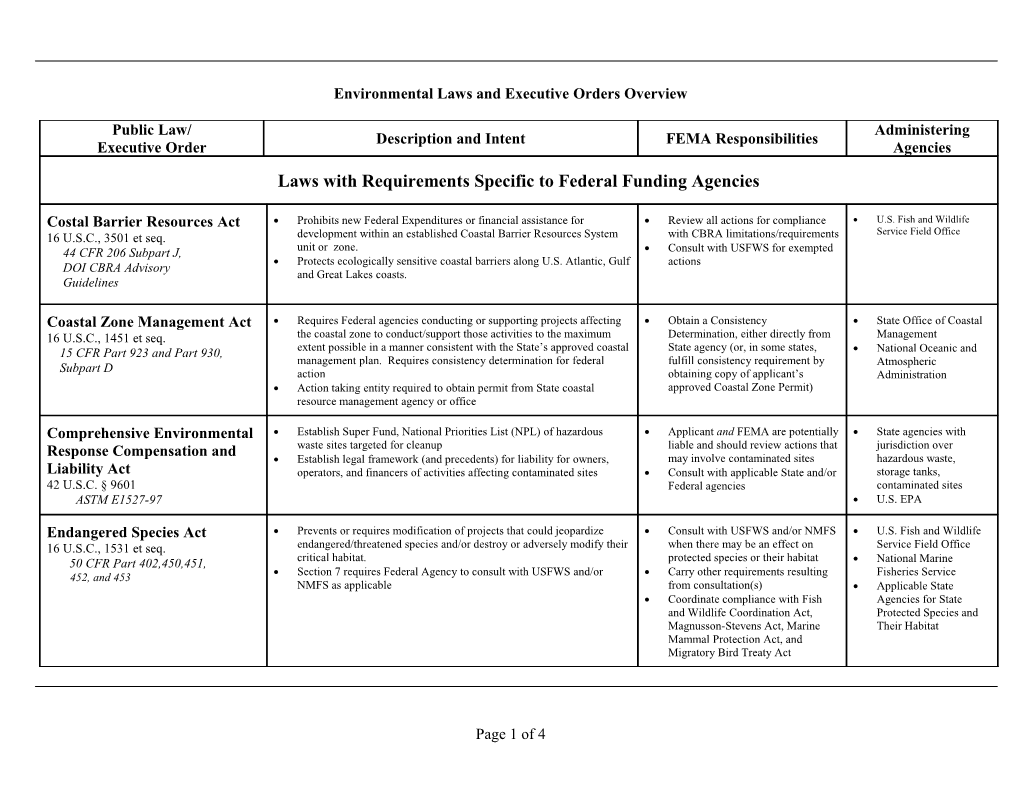 Environmental Laws and Executive Orders Overview