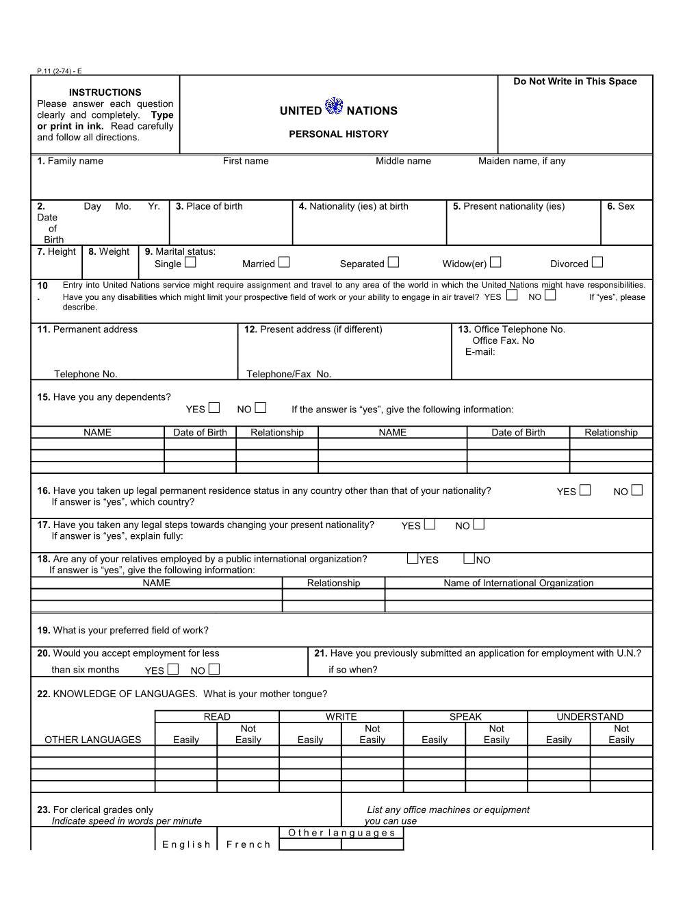 Personal History P11 Form s3