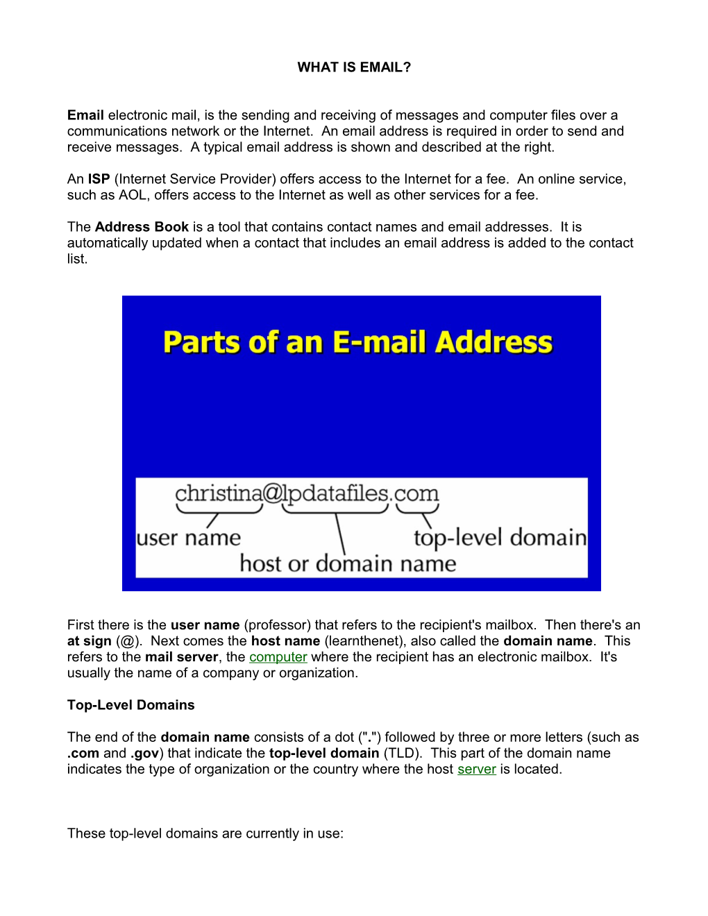Email Electronic Mail, Is the Sending and Receiving of Messages and Computer Files Over