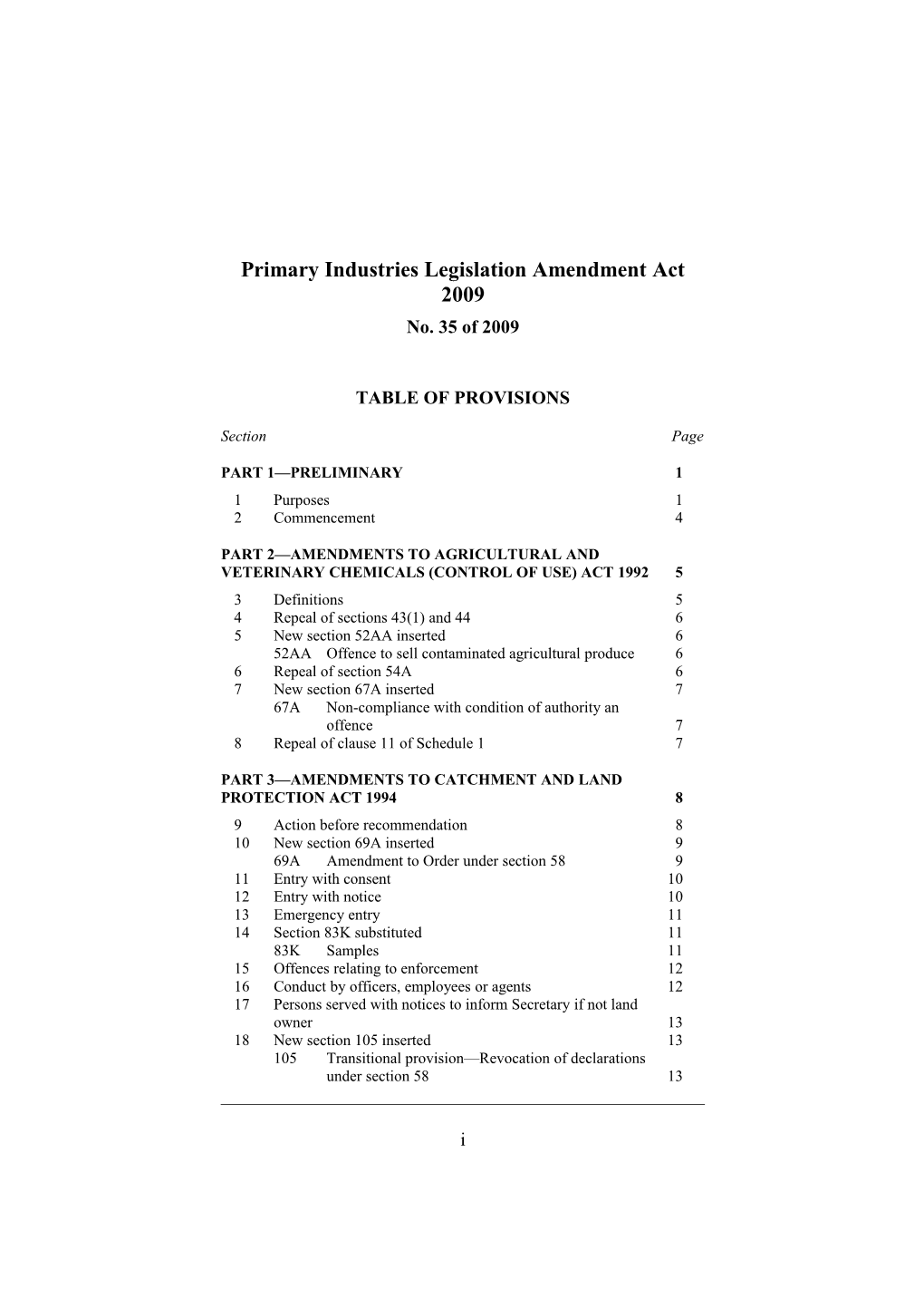 Primary Industries Legislation Amendment Act 2009