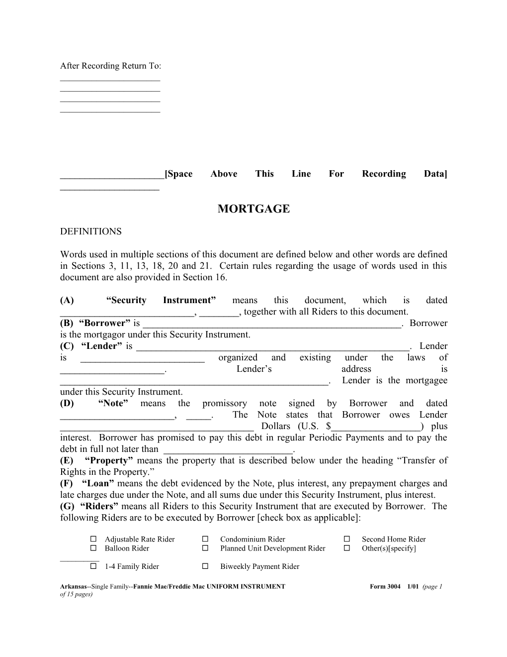Arkansas Security Instrument (Form 3004): Word