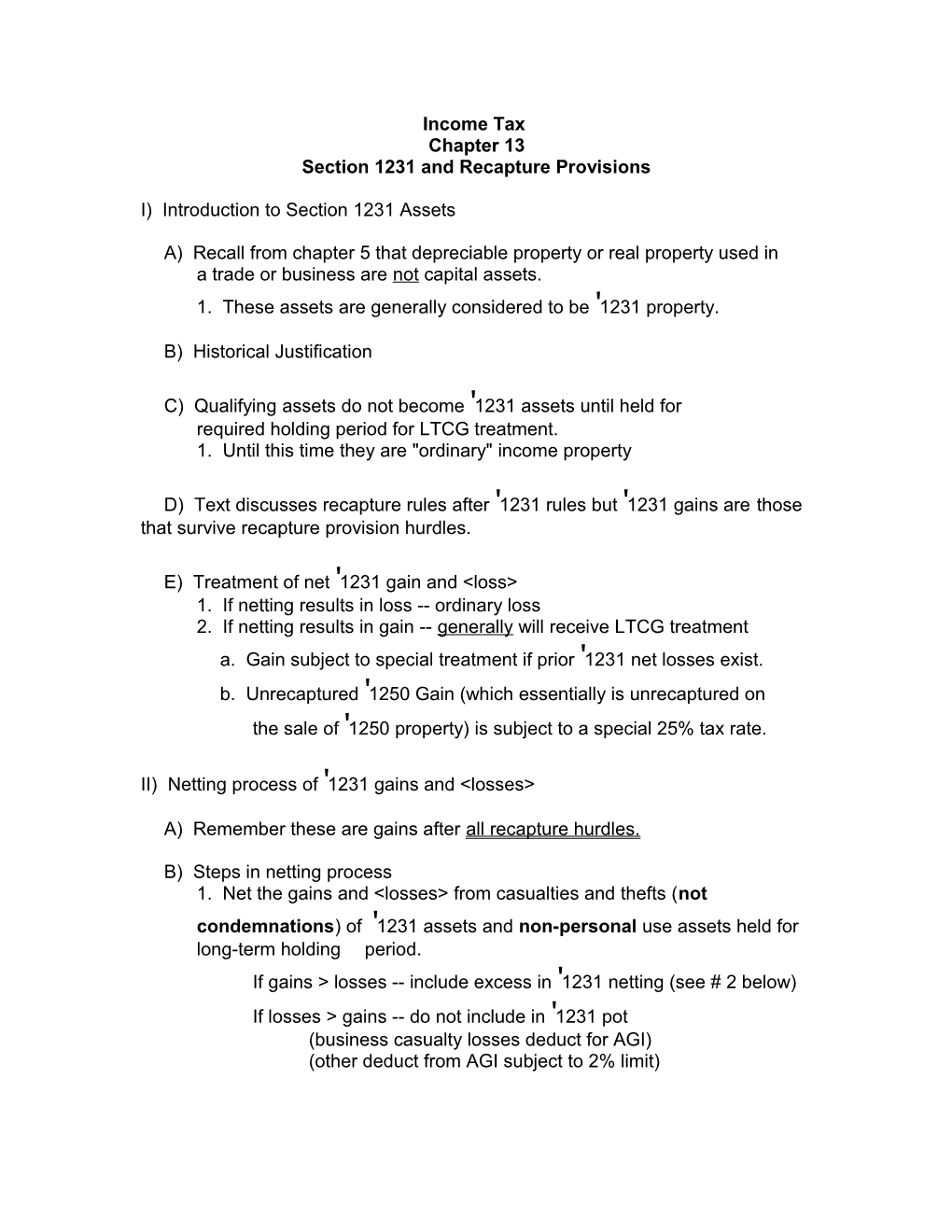 Section 1231 and Recapture Provisions