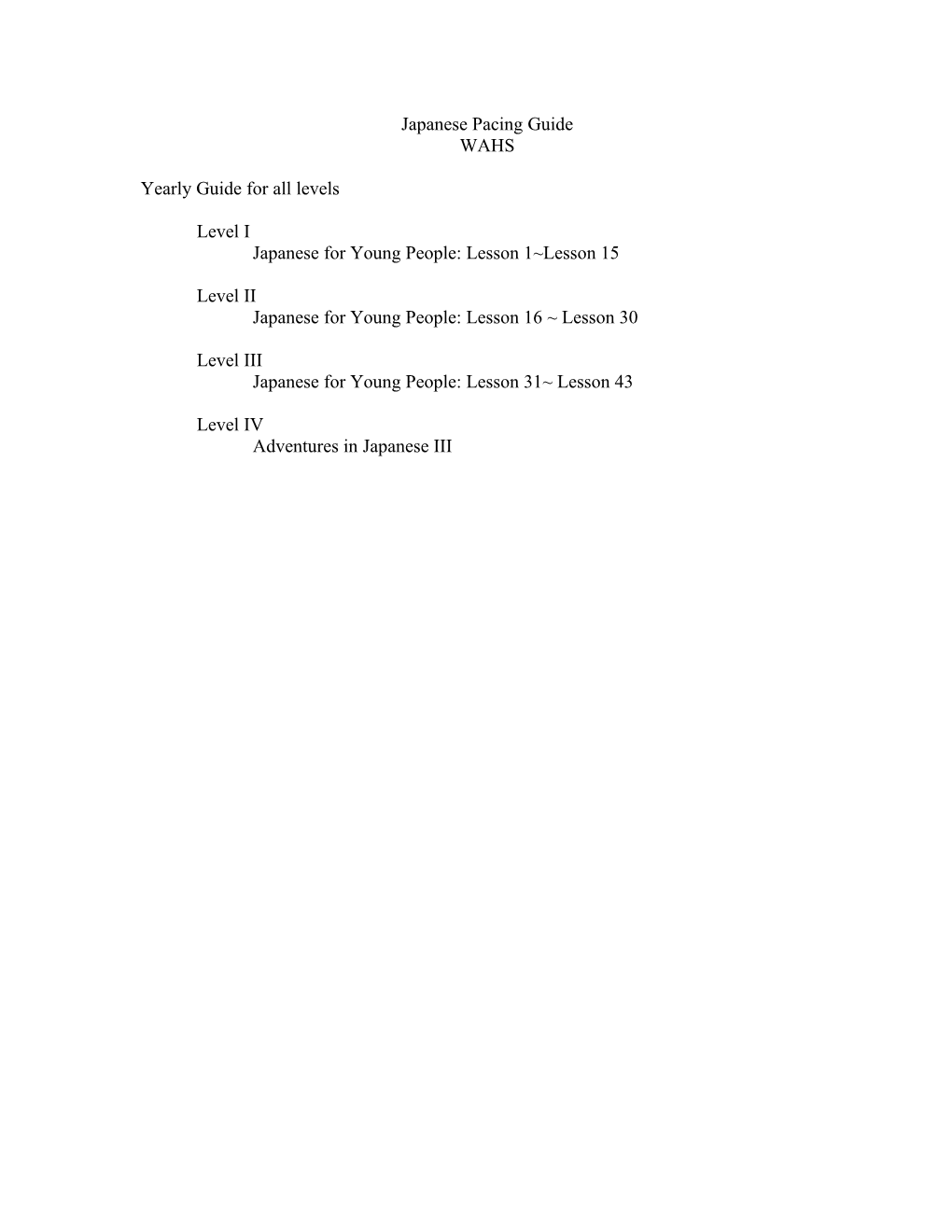 Japanese Pacing Guide