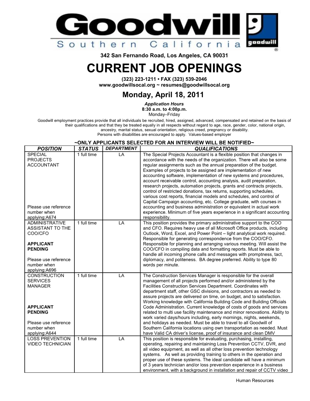 Current Job Openings