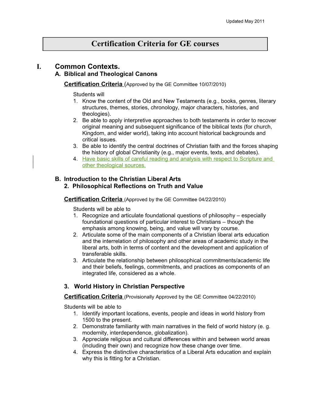 Components of a Westmont Education