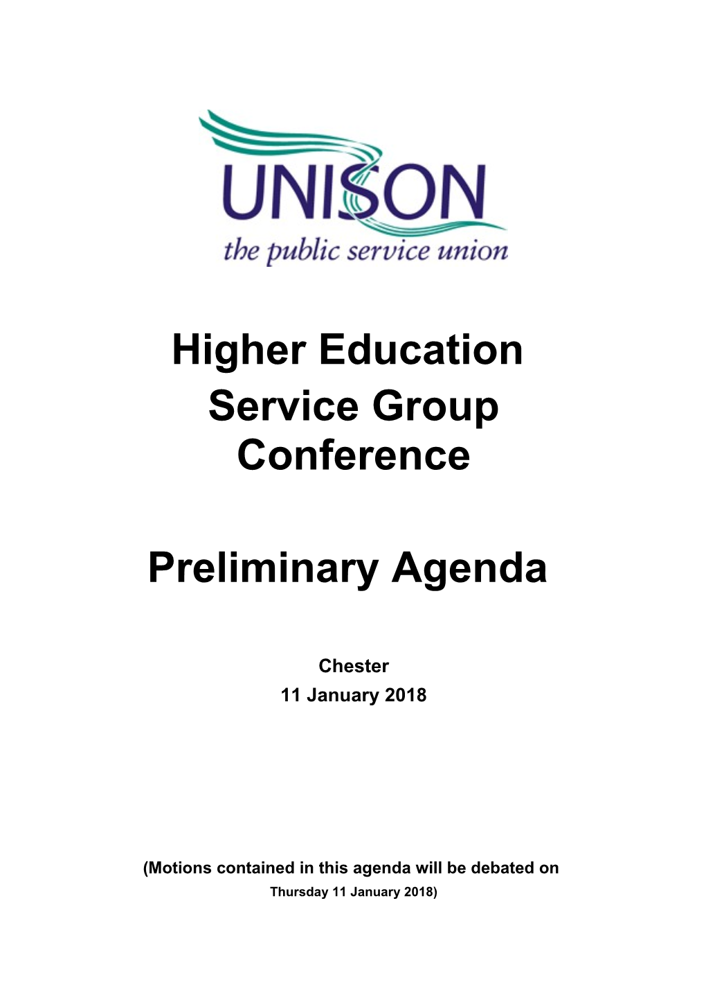 Unison Preliminary Agenda