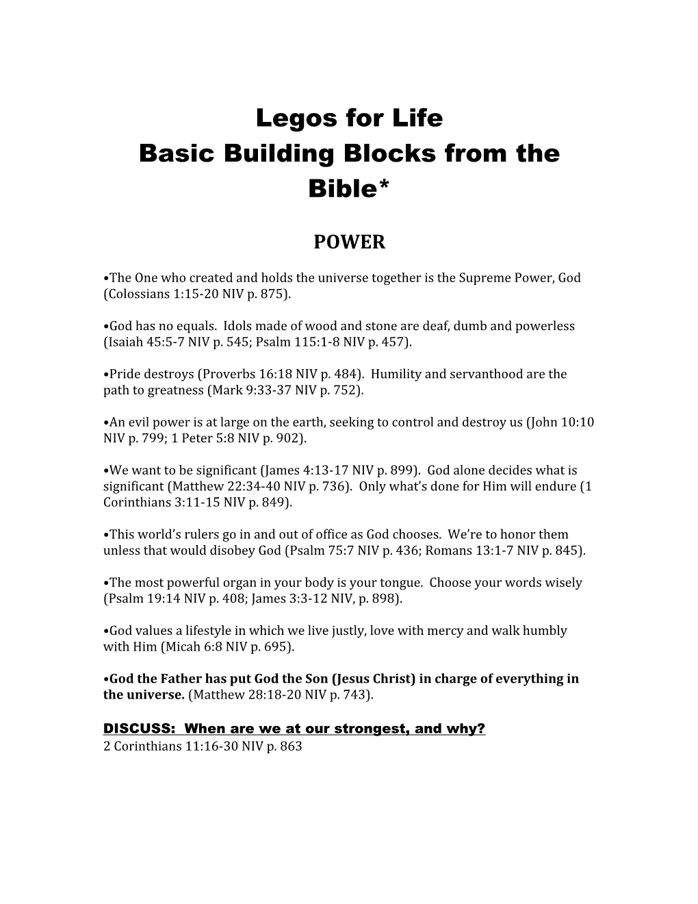 Basic Building Blocks from the Bible*