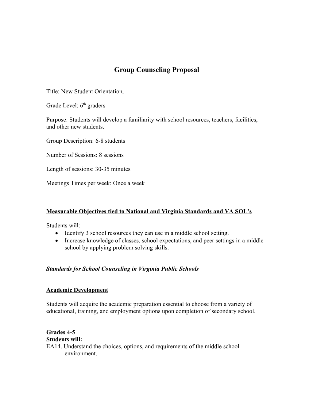 Group Counseling Proposal