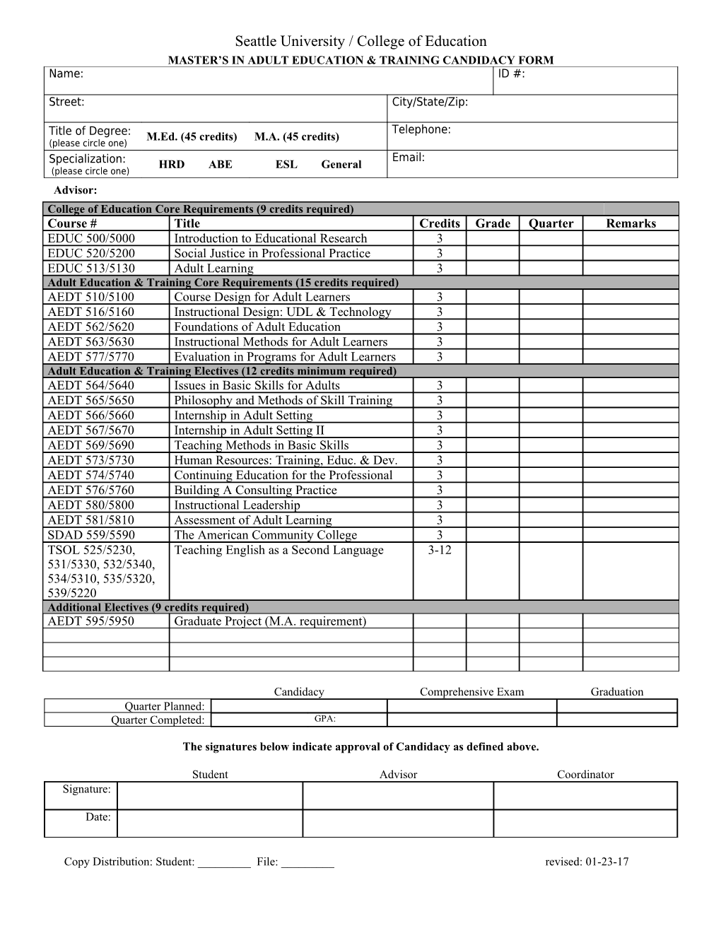 Master S in Adult Education & Training Candidacy Form