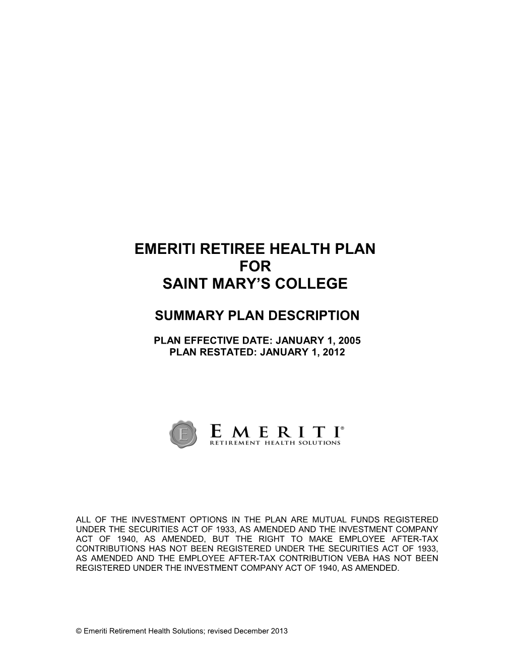 Emeriti Retiree Health Plan