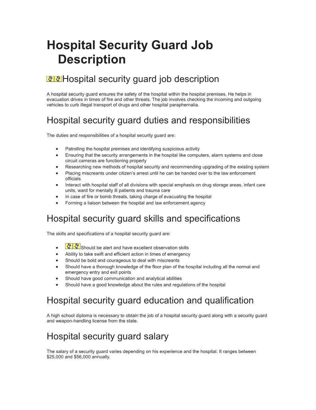 Hospital Security Guard Job Description