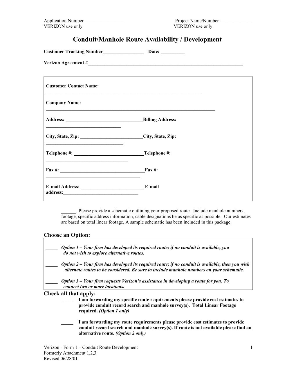 Request for Conduit/Manhole Route Development Form 1