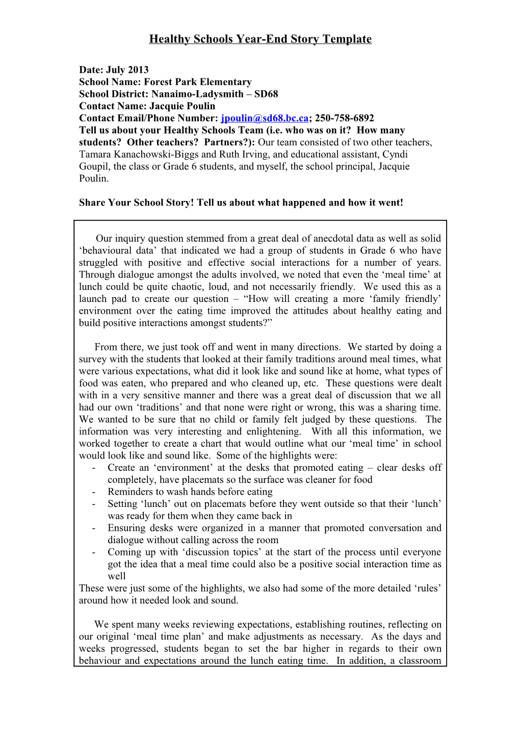 Healthy Schools Year-End Story Template