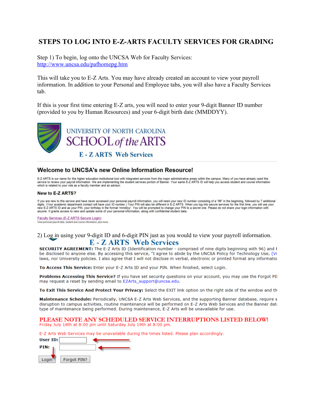 Steps to Log Into E-Z-Arts Faculty Services for Grading