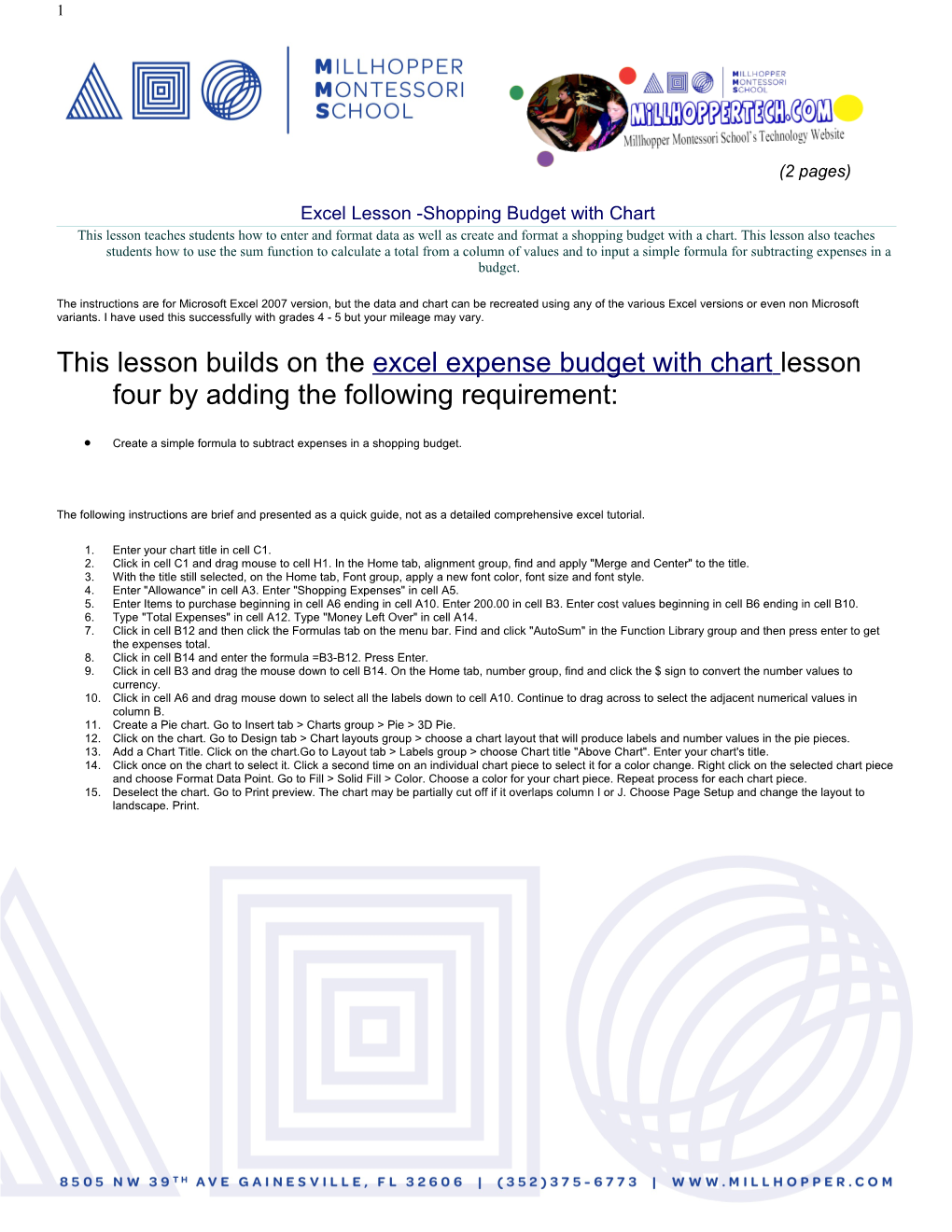 Excel Lesson -Shopping Budget with Chart