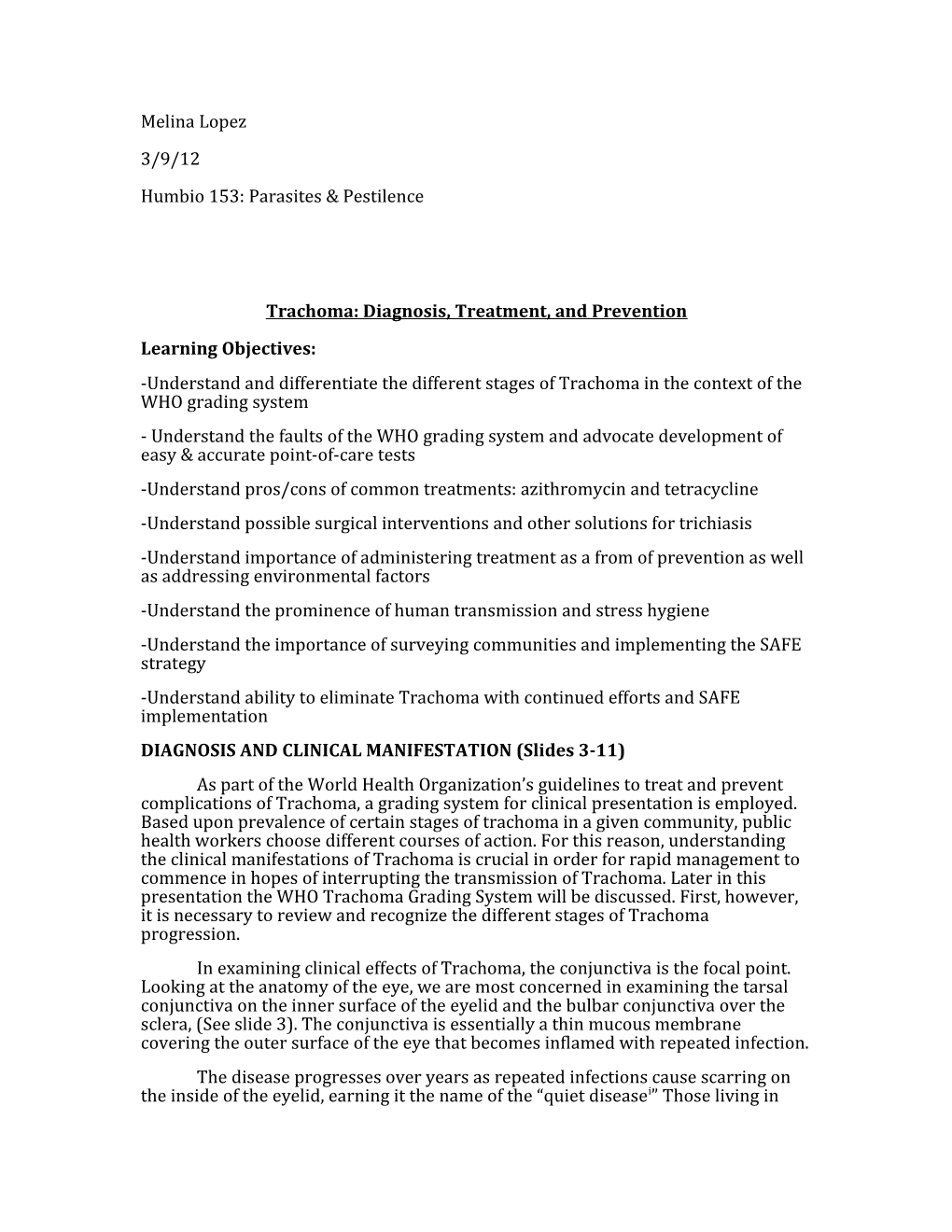 Trachoma: Diagnosis, Treatment, and Prevention