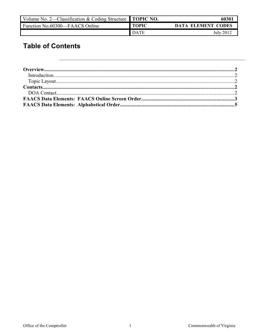 CAPP Manual - 60301 - FAACS Online, Data Element Codes