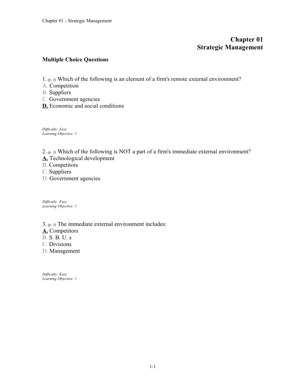 Chapter 01 Strategic Management