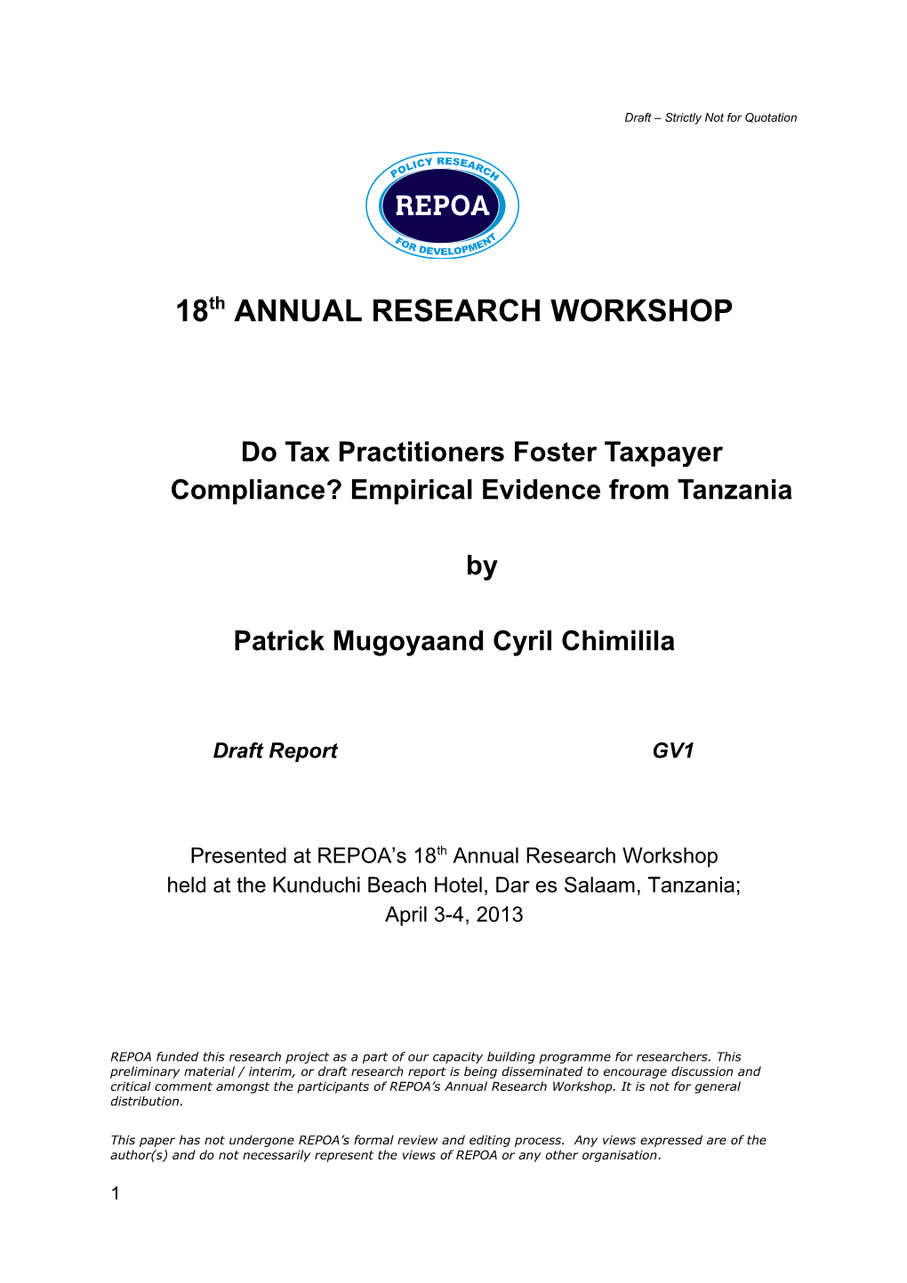 Do Tax Practitioners Foster Taxpayer Compliance? Empirical Evidence from Tanzania