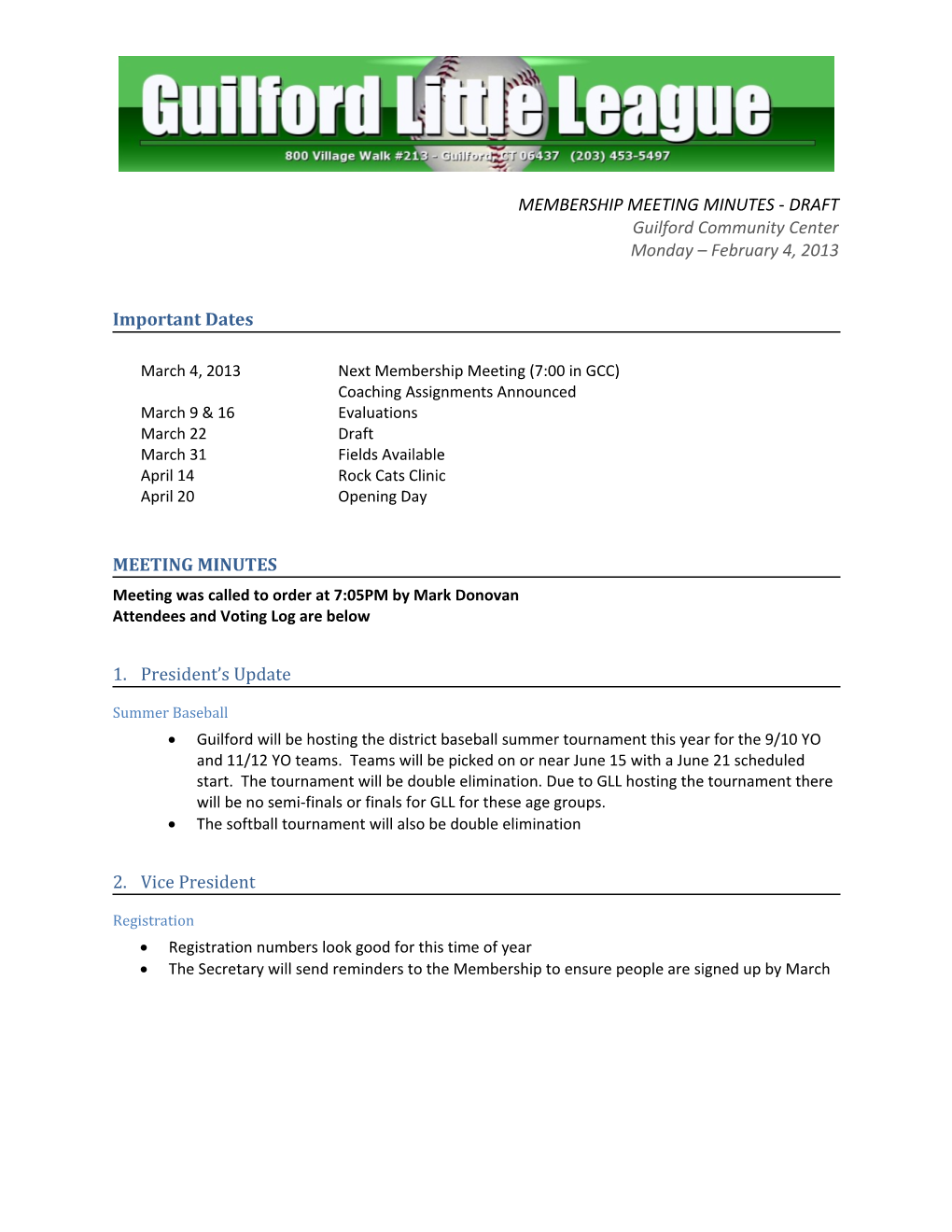 Membership Meeting Minutes - Draft