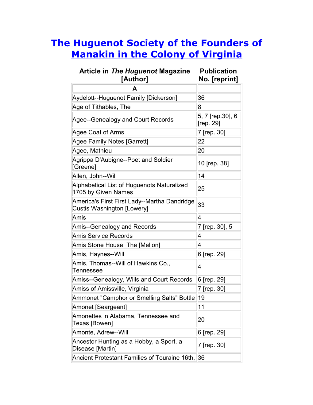 The Huguenot Society of the Founders of Manakin in the Colony of Virginia